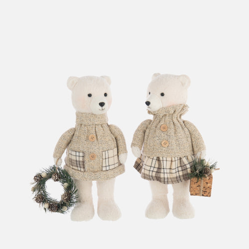 Bear Boy & Girl Plush Decor Figurines – Ecru/Beige (Set of 2)