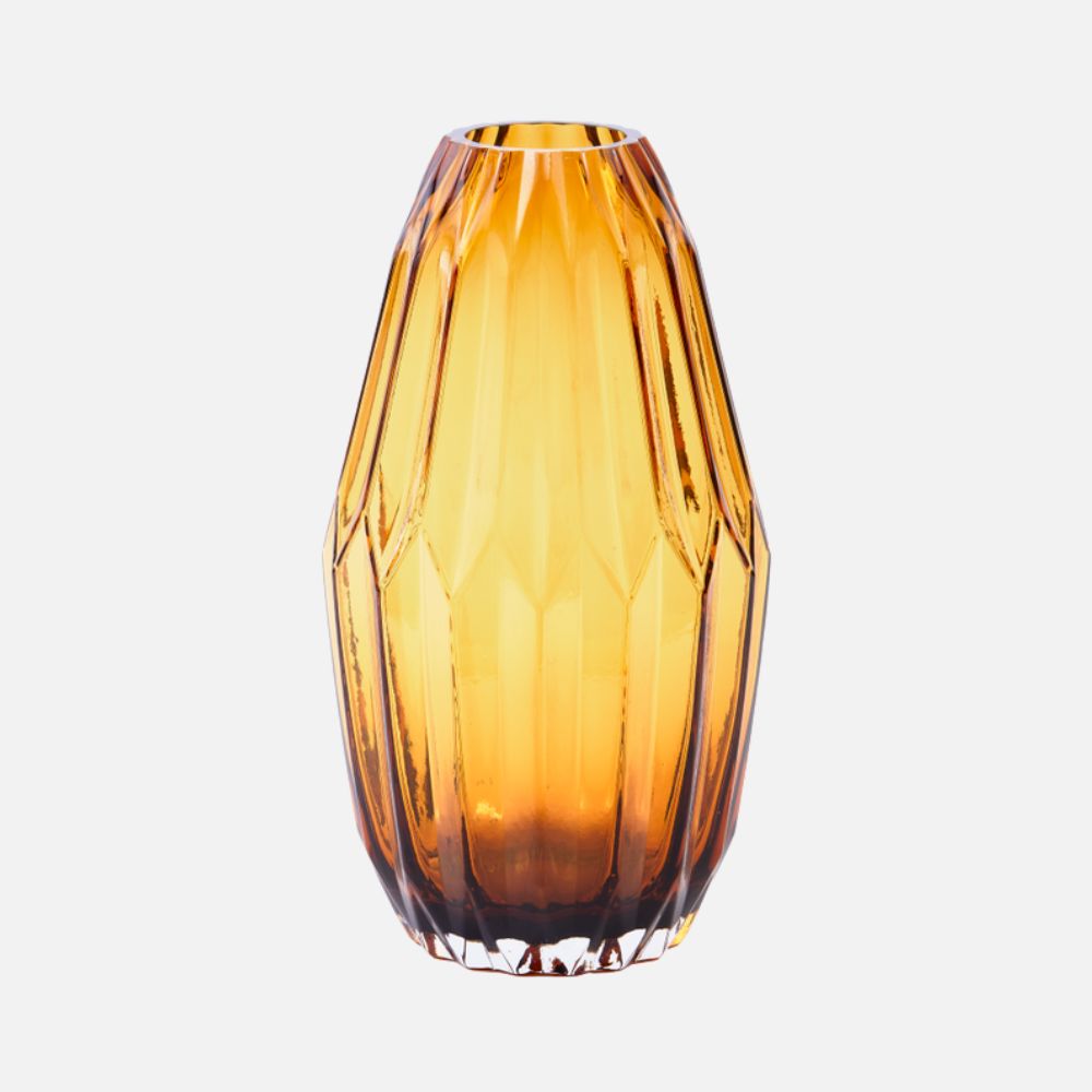 Ochre Folds Glass Vase, 32cm