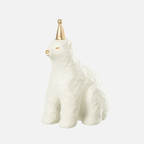 Polar Bear Figurine with Party Hat White/Gold