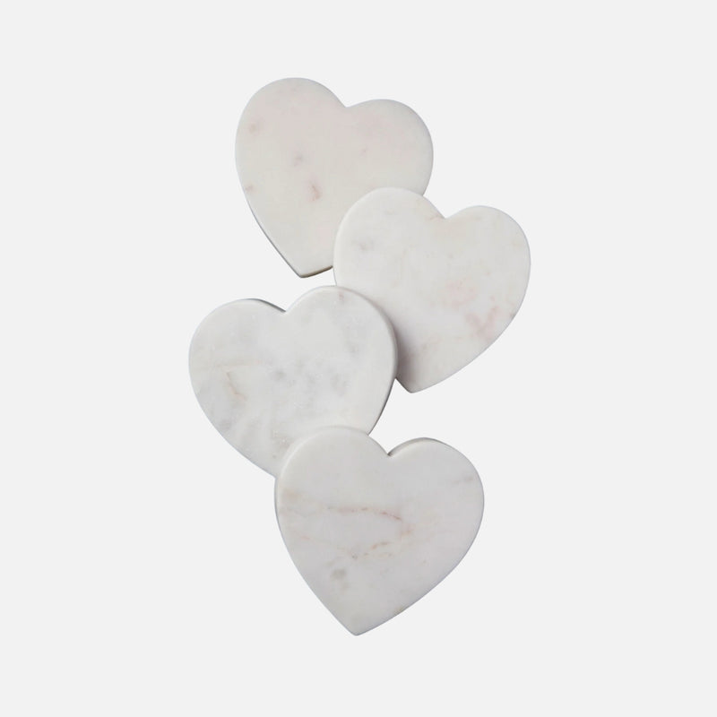 White Marble Heart Coasters, Set of 4