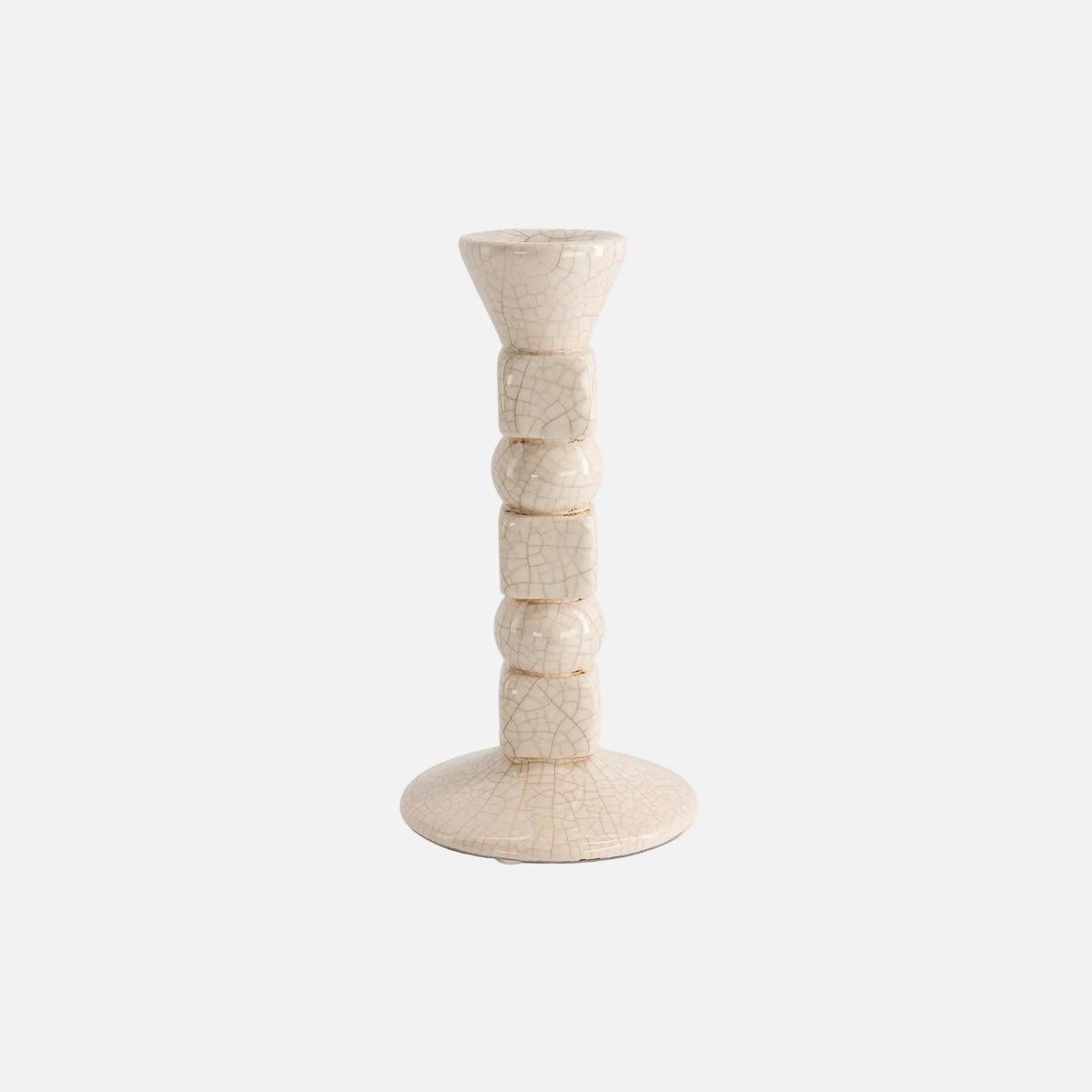 Anna Ceramic Candle Holder, Cream Crackle, 20cm