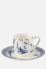 Set of 2 coffee cups & saucers - Blue mismatched