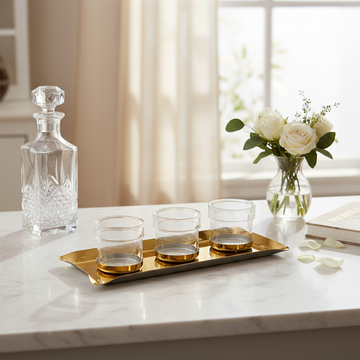 طقم تقديم ثلاثي ذهبي اللون مكون من 3 قطع