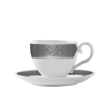 Dimlaj Cordoba Set of 6 Pcs Turkish Coffee Cups and Saucers  (Platinum)
