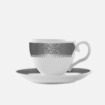 DIMLAJ Cordoba Platinum Turkish Coffee Cup and Saucer, Set of 6