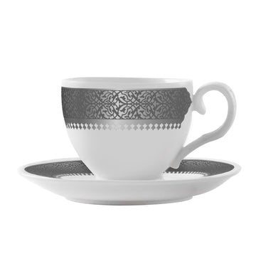 Dimlaj Cordoba Set of 6 Pcs Tea Cups and Saucers (Platinum)