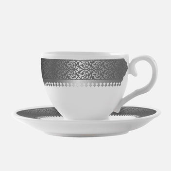 DIMLAJ Cordoba Platinum Tea Cup and Saucer, Set of 6