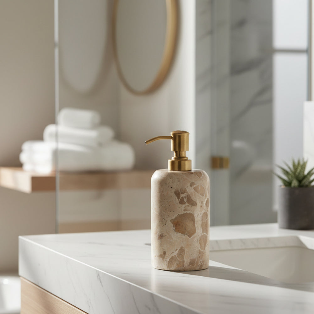 Marble Soap Dispenser – Beige/Gold