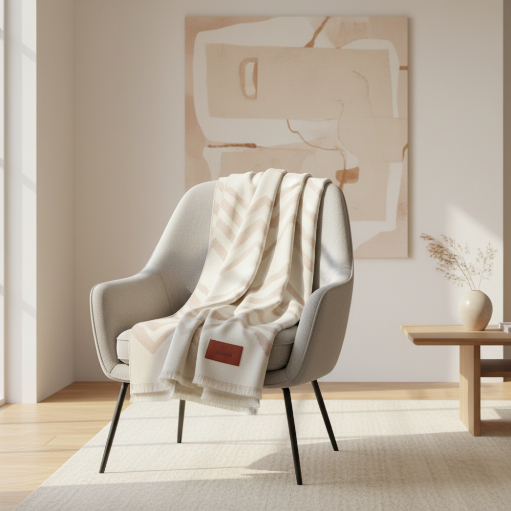 قماش جرافيتي من الصوف البكر بمقاس 135×180 سم بنقشة شيفرون 