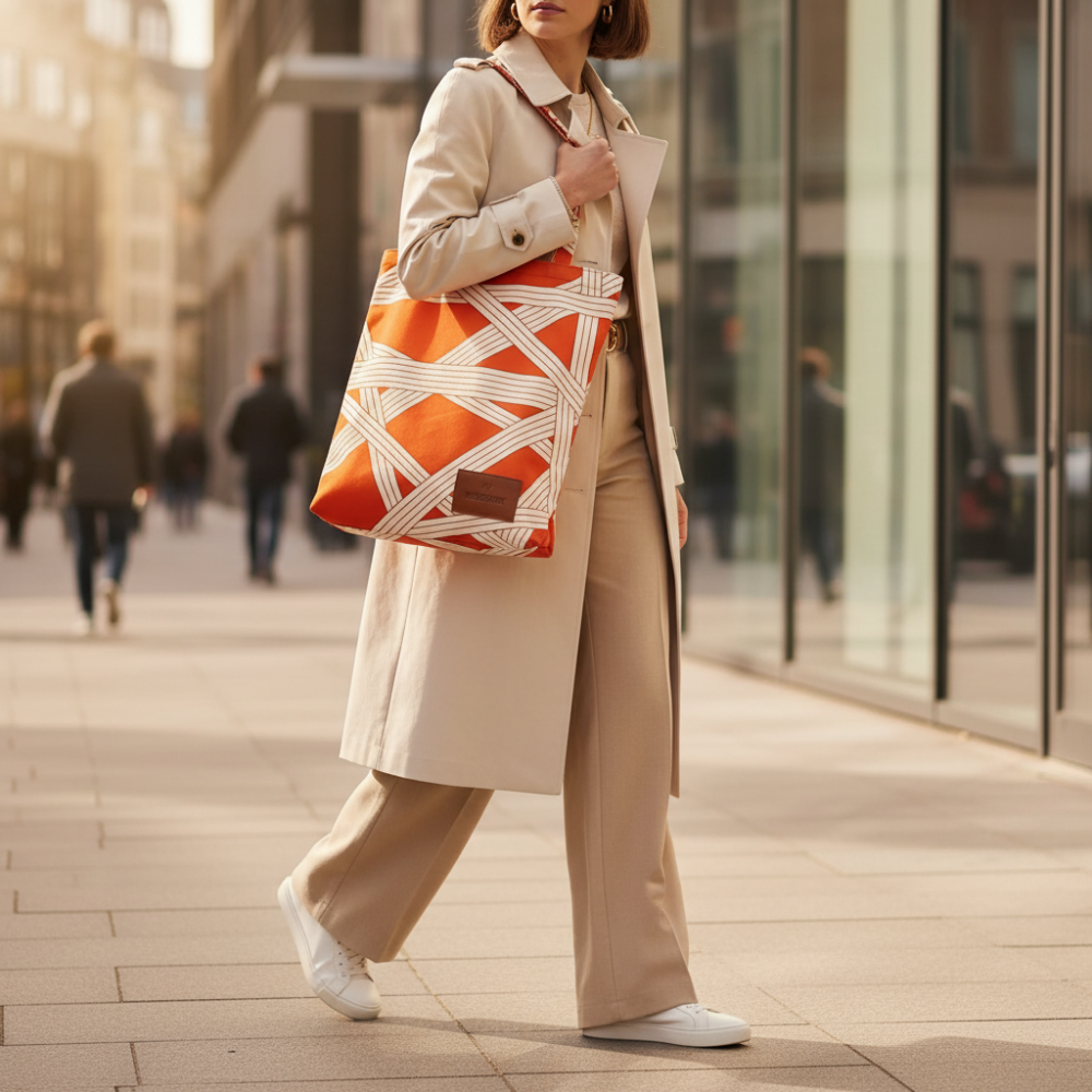 حقيبة ناستري هوم 35×39 سم من القطن بنقشة شريطية