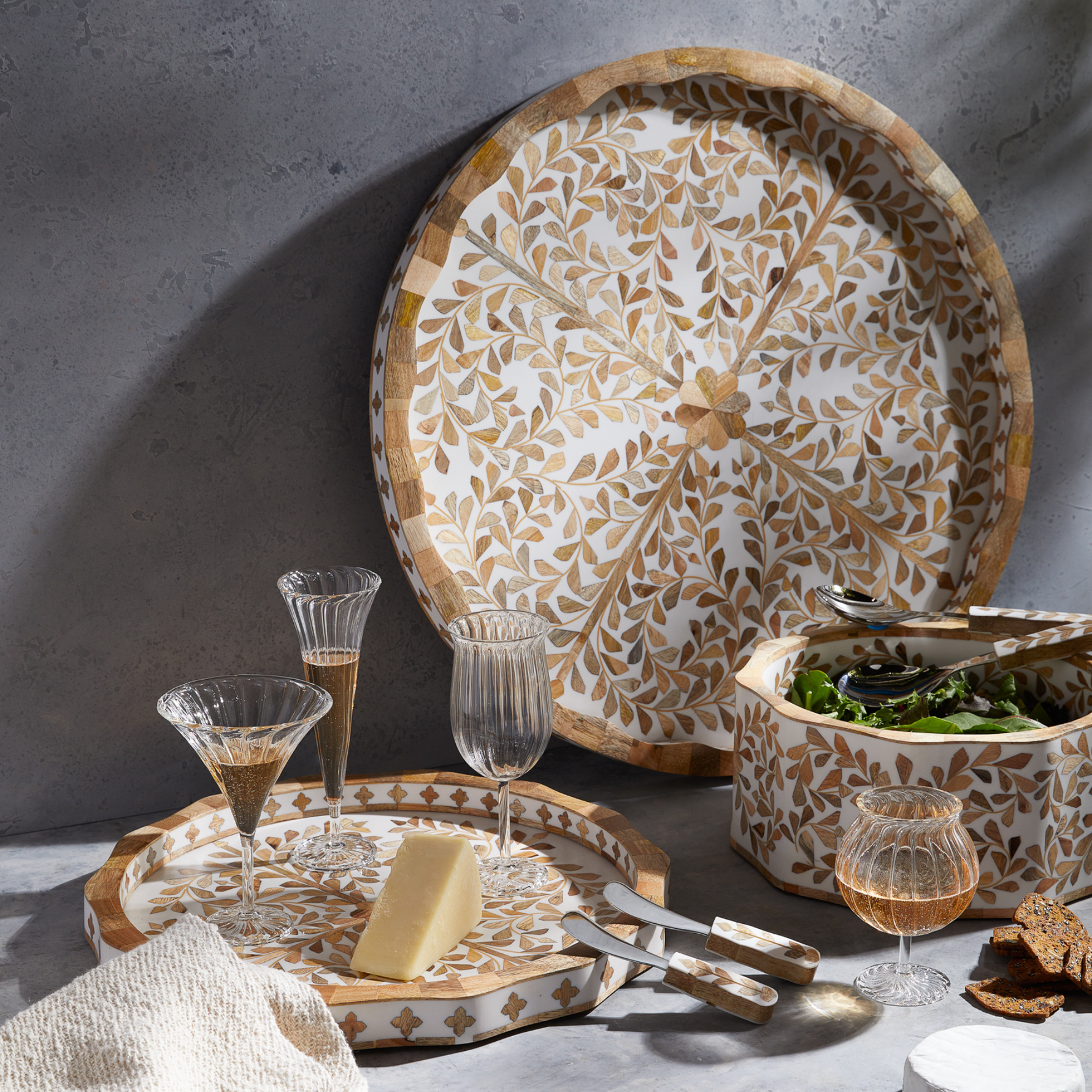 Mya Handmade Inlay Bowl – Floral Wood Mosaic Design