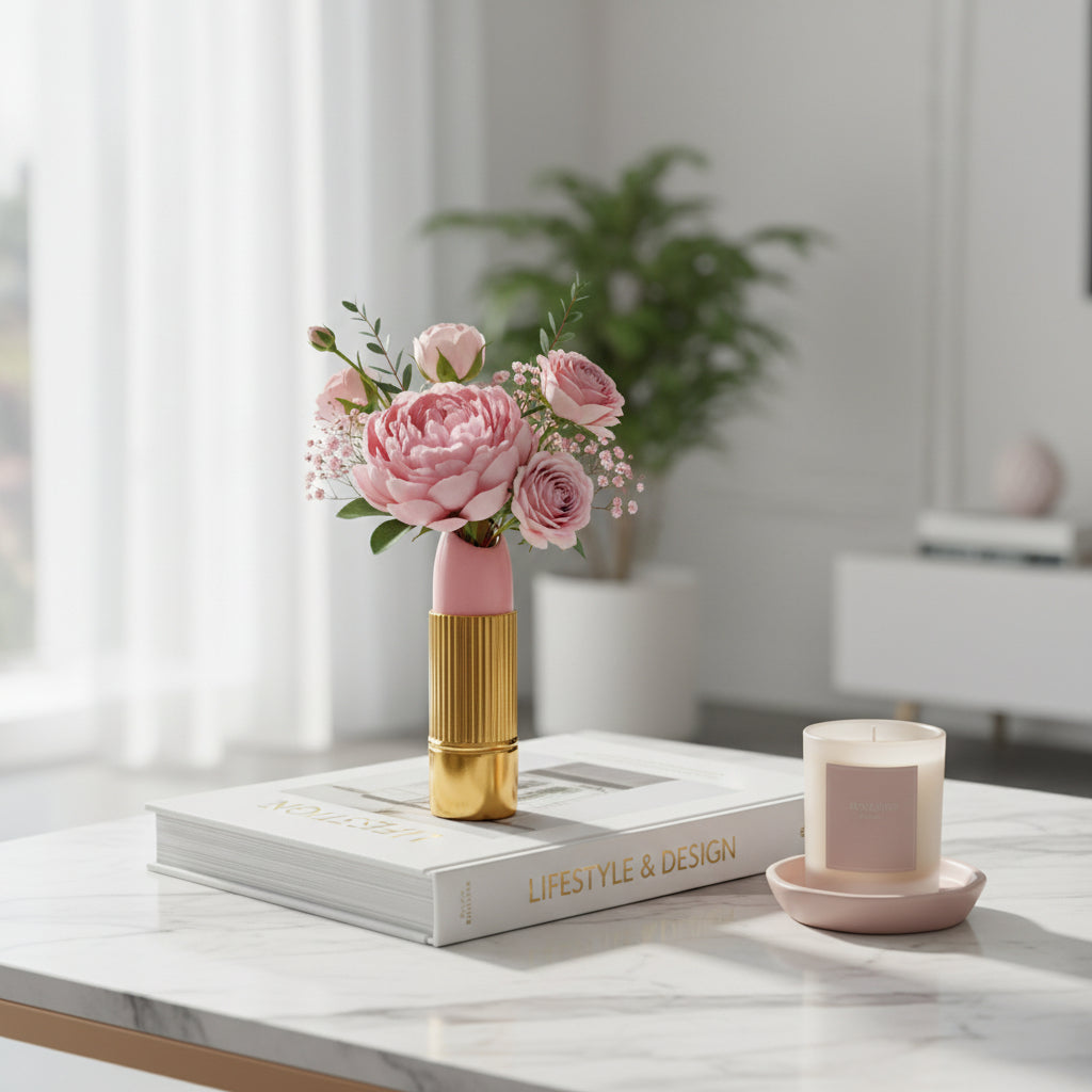 Fiordilabbra Mini Vase, Gold & Powder, 12cm