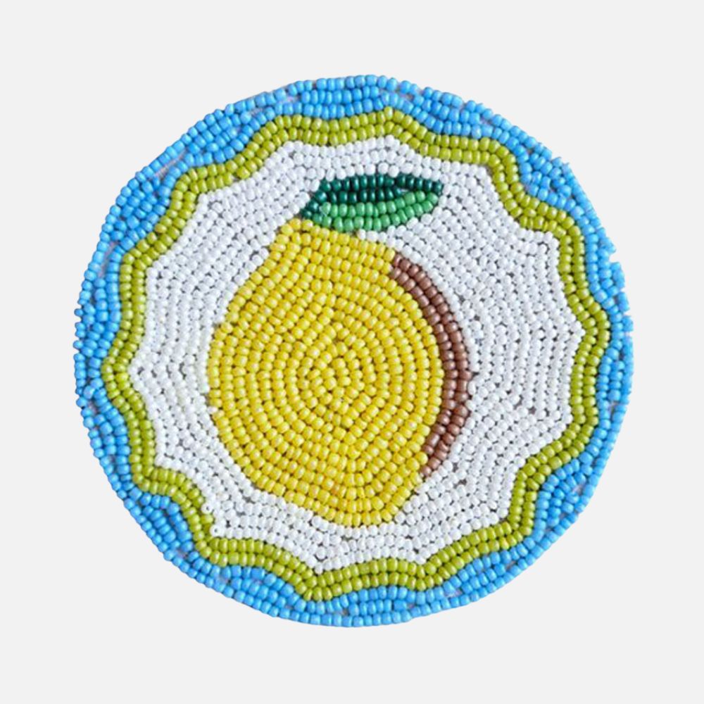 قواعد أكواب مزينة بالخرز - ليموني - مجموعة من 4 قطع