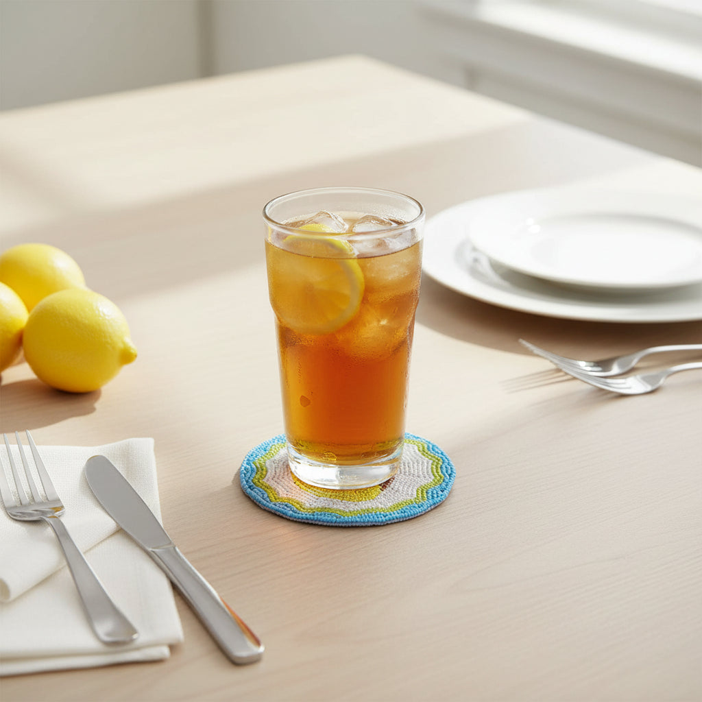 قواعد أكواب مزينة بالخرز - ليموني - مجموعة من 4 قطع