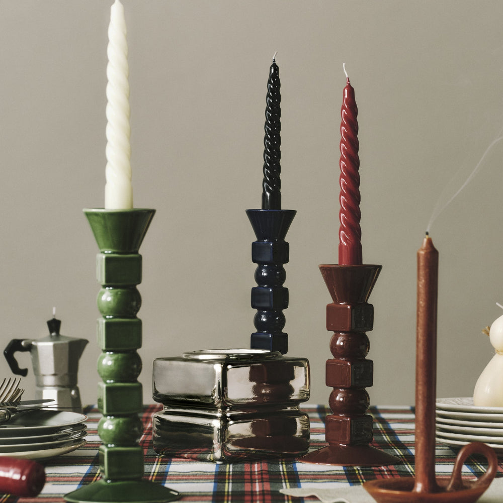 حامل شموع سيراميك كبير من آنا باللون الأزرق الداكن