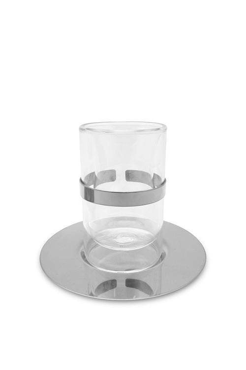 Circle Tea Glass & Saucer, Silver, Set of 6