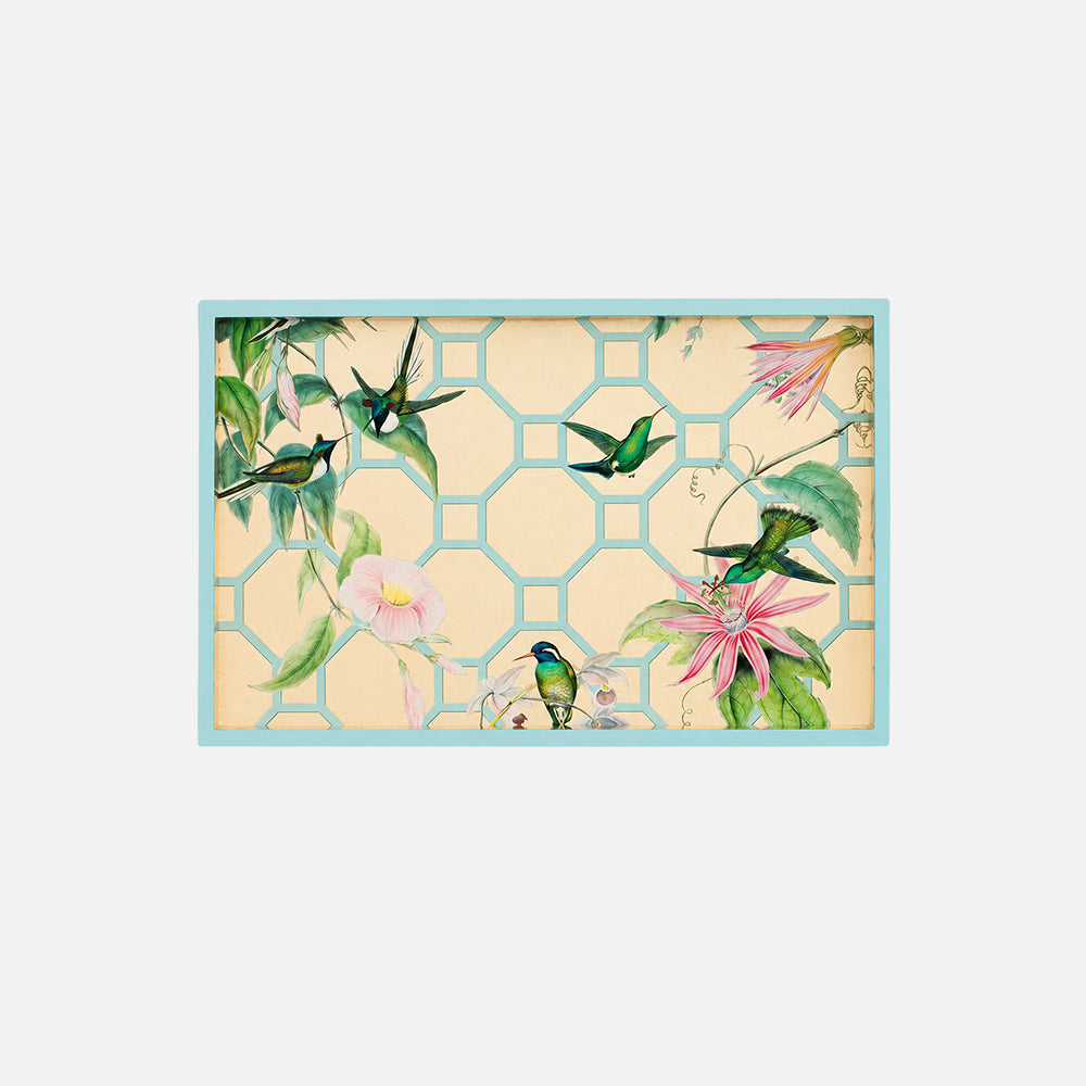 Hummingbird Trellis Lacquer Vanity Tray in Gold