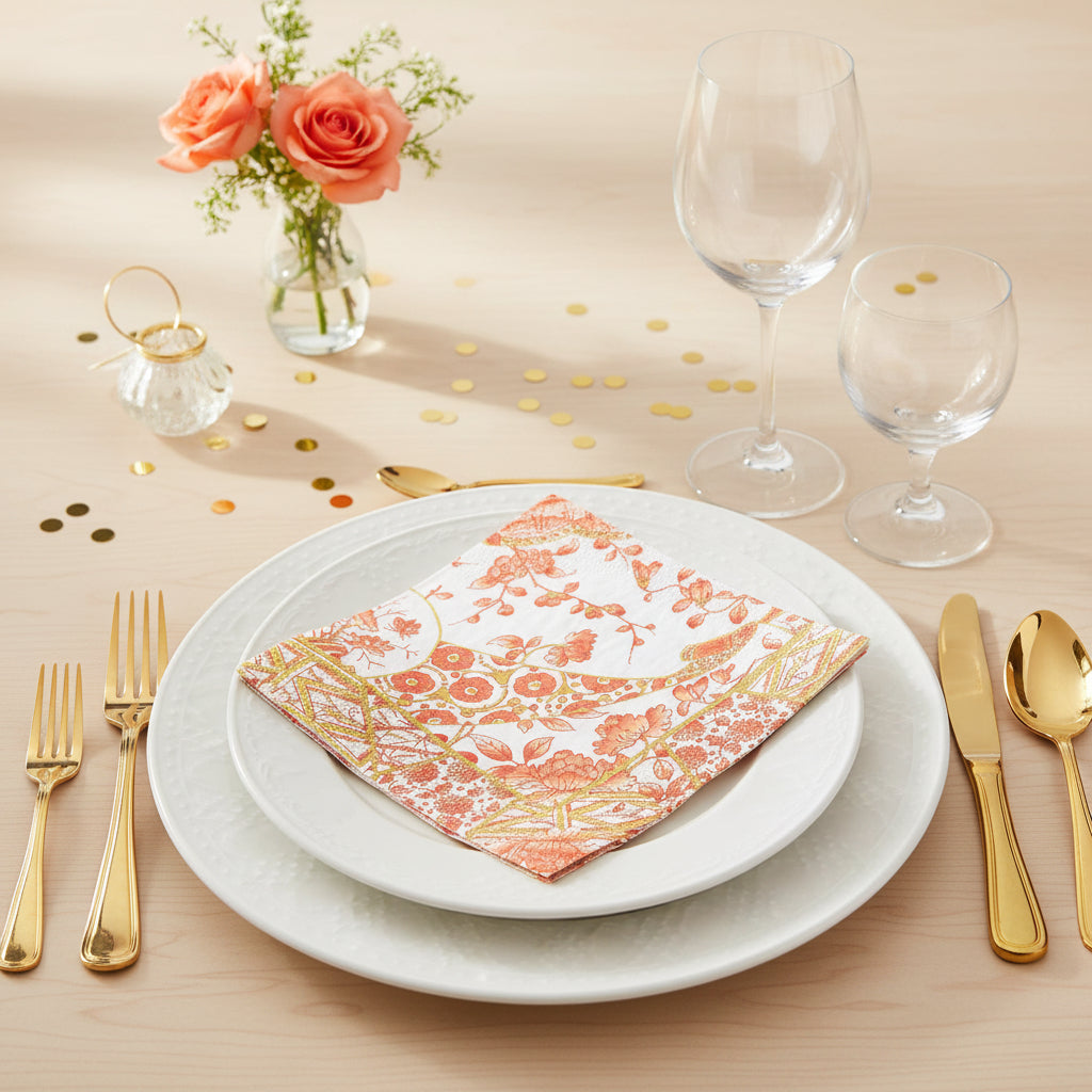 Caspari 40 boxed napkins-Coral Gilde