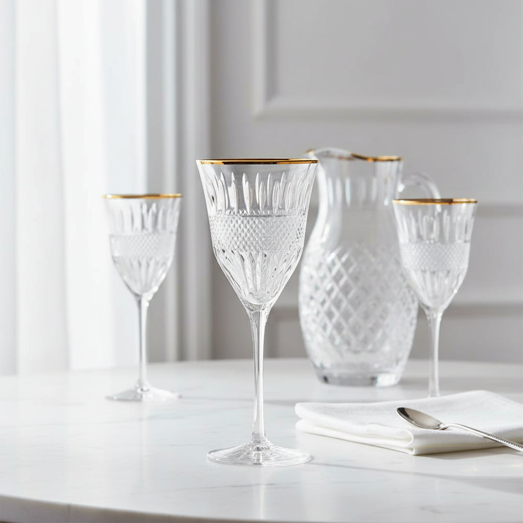 كأس ماء بحافة ذهبية