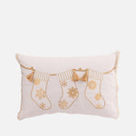 White & Gold Christmas Stocking Cushion – Decorative Holiday Pillow