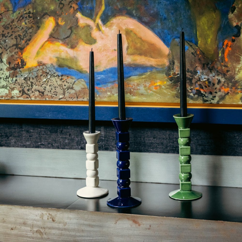 حامل شموع سيراميك كبير من آنا باللون الأزرق الداكن