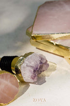 4 Rose Quartz Coasters & 2 Bottle Toppers