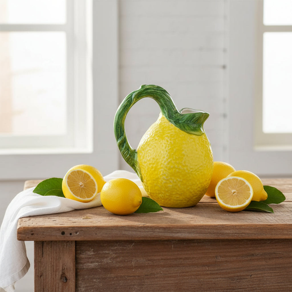 إبريق خزفي مرسوم يدويًا لمجموعة فواكه - ليمونة كبيرة