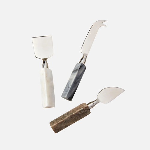 Geometric Marble Cheese Knife Set – White Marble