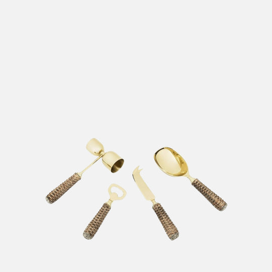 Hermiwicker 4pcs Bar Tools Set with Rattan Handle