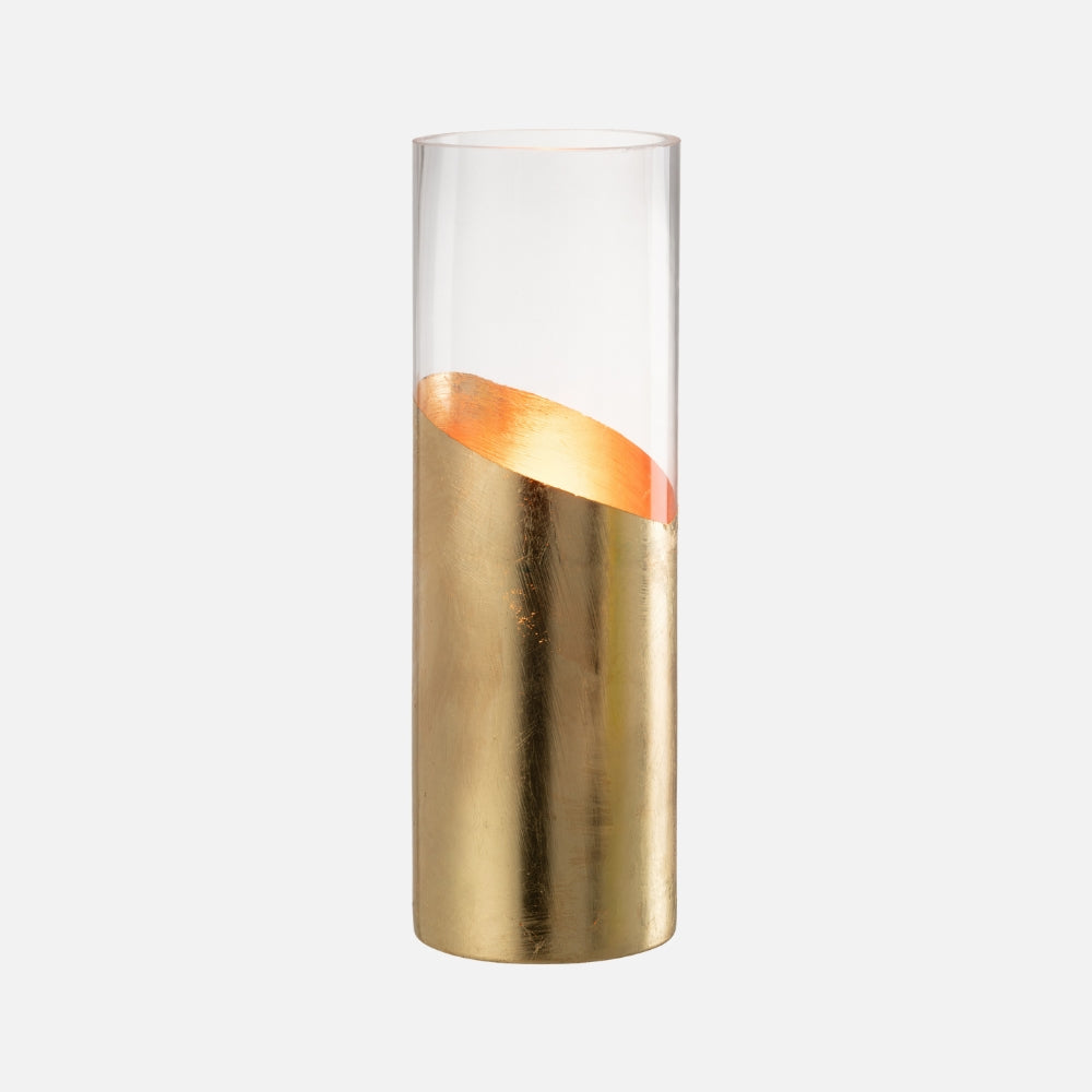 Moa Glass Hurricane Lantern – Transparent & Gold (Large)
