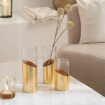 Moa Glass Hurricane Lantern – Transparent & Gold (Large)