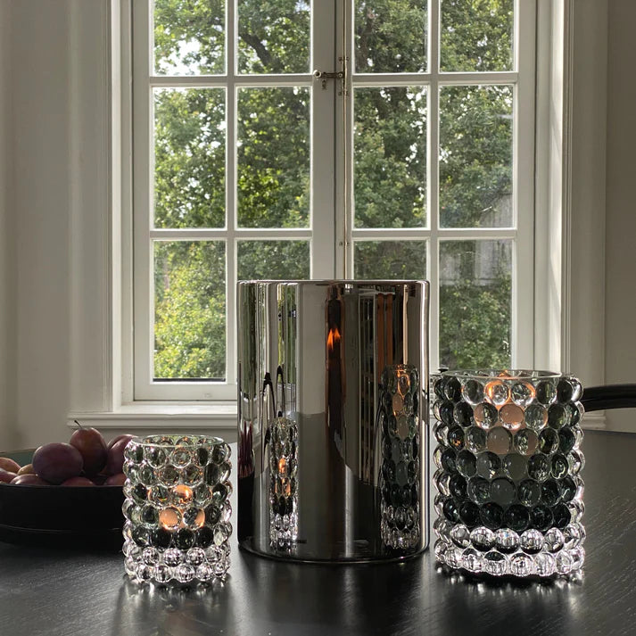 Hurricane Lamp Large – Hand-Blown Silver Glass Candle Holder