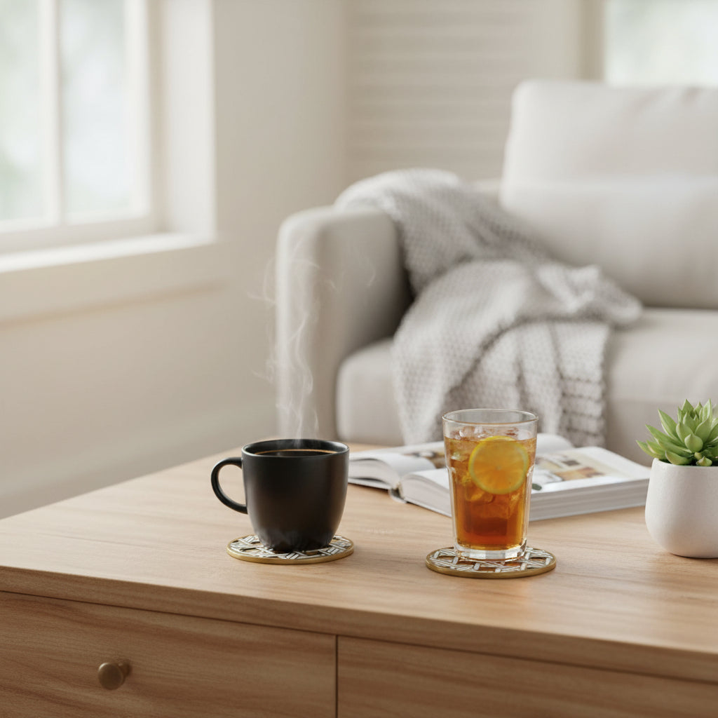 مجموعة من أربع قطع من قواعد الأكواب المنسوجة من البورسلين عالي الحرارة