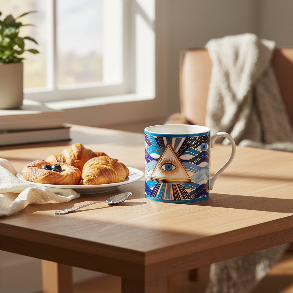 طقم أكواب صيدلانية - بورسلين أزرق بلمسات ذهبية (مجموعة من 4 قطع)