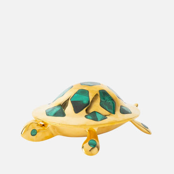 صندوق سلحفاة نحاسي مُطعّم بالملاكيت - قطعة تخزين زخرفية