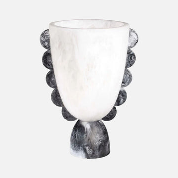 جرة كومو ذات صدفة باللونين الأبيض والأسود - أكريليك رخامي مصبوب يدويًا