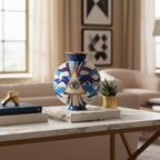 مزهرية عين الصيدلي - مزهرية فنية زخرفية من البورسلين باللونين الأزرق والذهبي