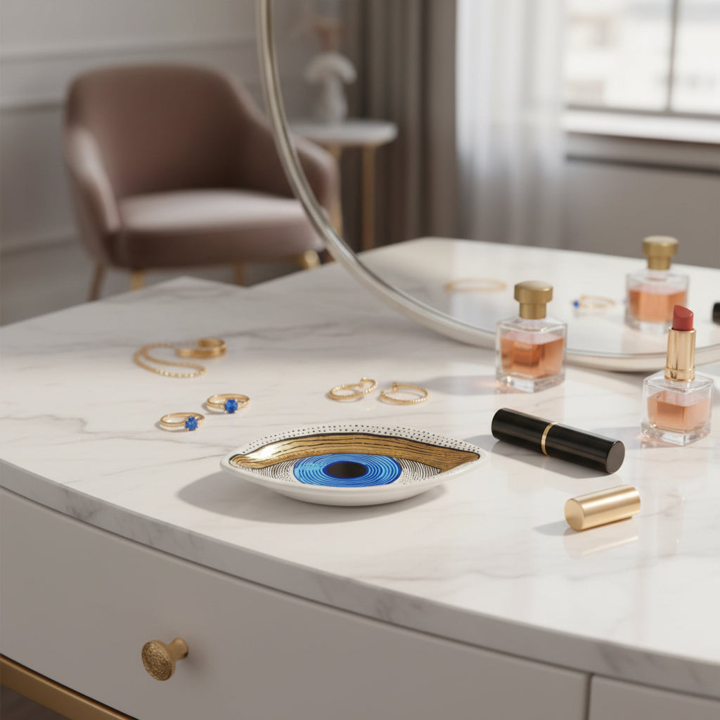 Eye Trinket Tray - Blue & Gold Porcelain