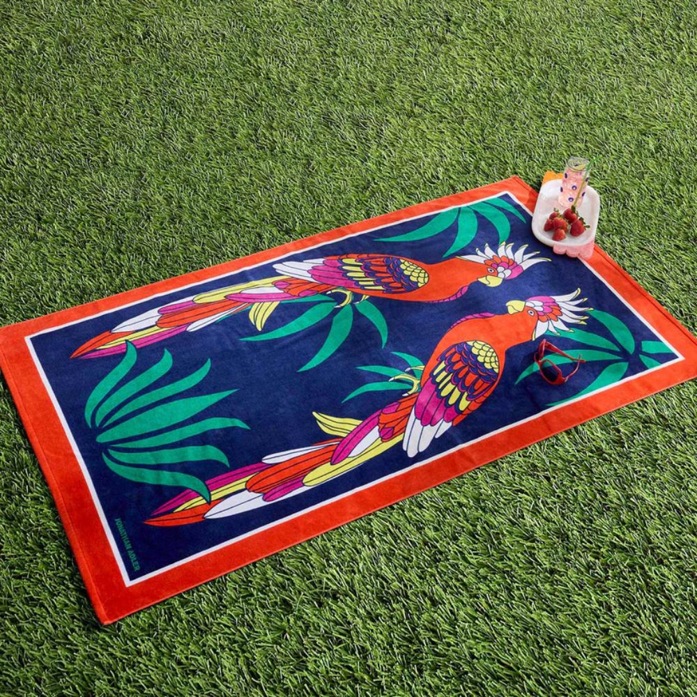 Parrots Beach Towel – Tropical Cotton Velour