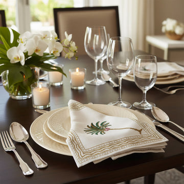 مناديل قطنية مطبوعة يدوياً – طقم من قطعتين، 40 × 40 سم