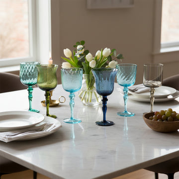 Set of 6 Goblets – Textured Blown Glass, 23 cm