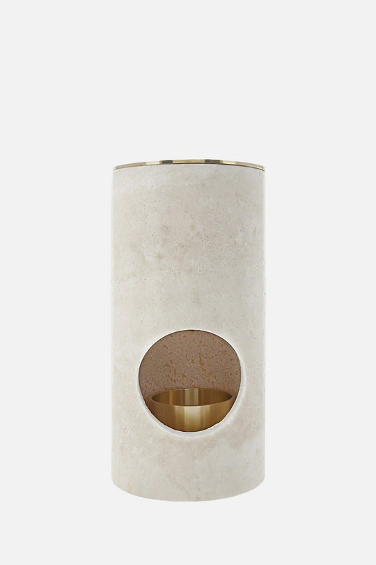 Travertine Oil Burner – Brass Bowl &amp; Tealight Base