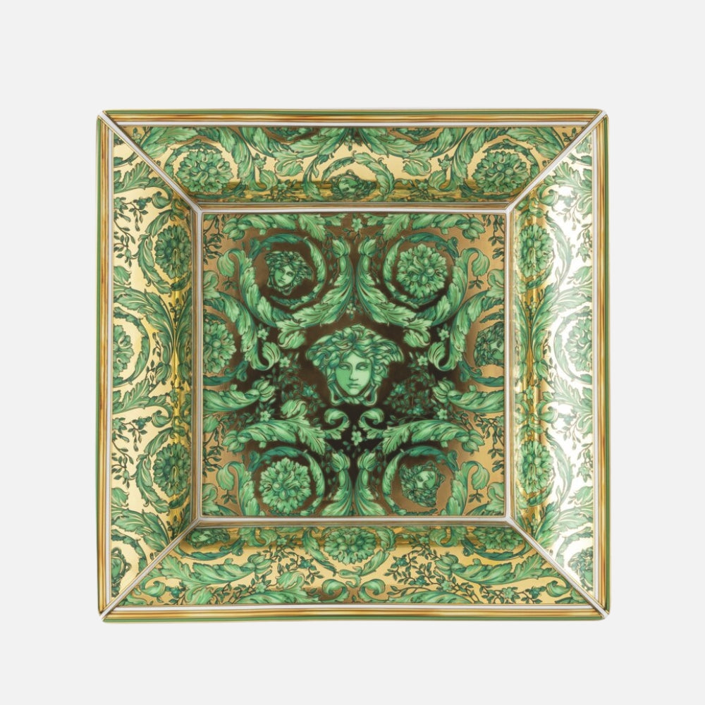 Medusa Garland Dish – Green Square Porcelain Plate, (18 x 18cm)
