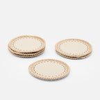 Rochelle Leather &amp; Crochet Coasters Set of 6 (Ivory)