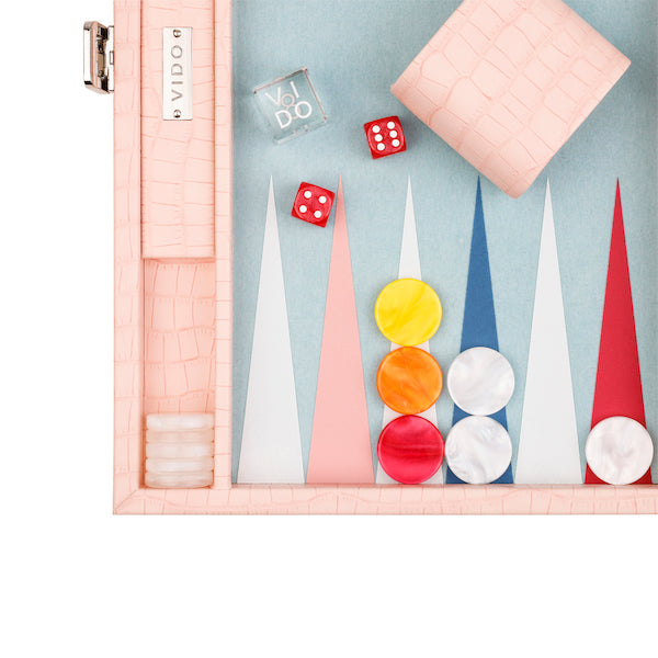 طاولة الزهر متوسطة الحجم من التمساح الوردي