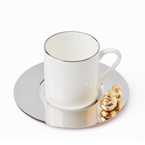 Pomegranate Espresso Cups – Silver Color Saucer (Set of 6)