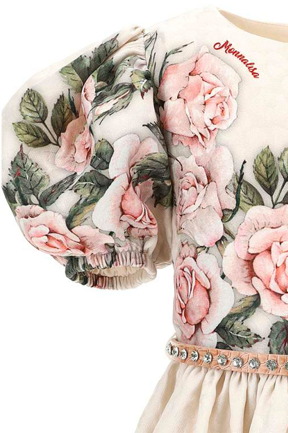 Puff Sleeve Rose Print Dress for Girls