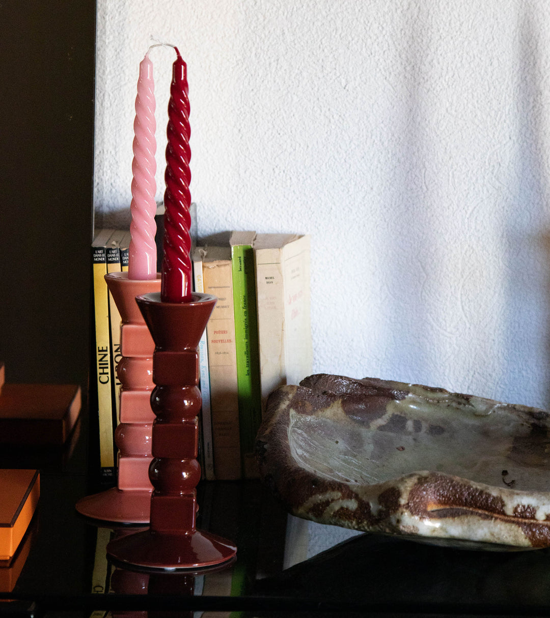 حامل شموع سيراميك صغير من آنا باللون الوردي البودري