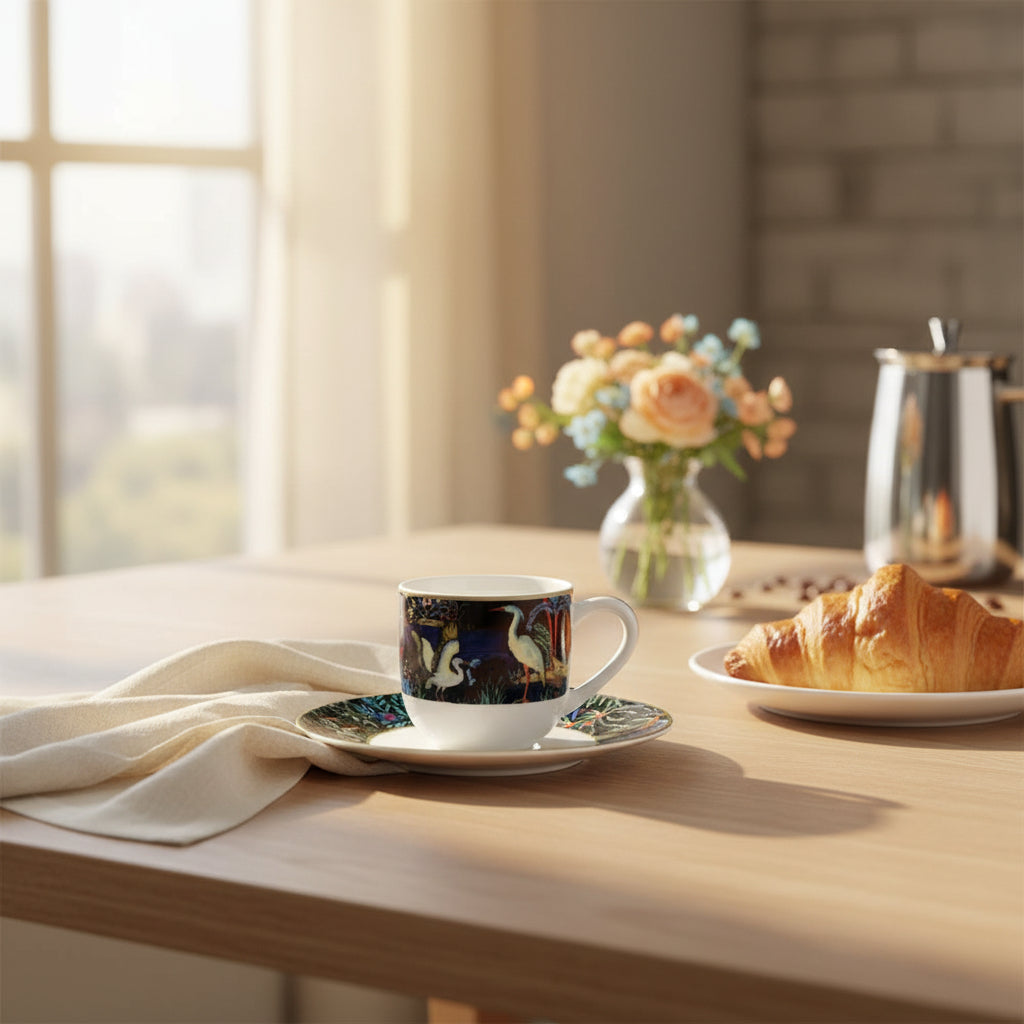 طقم من فنجانين قهوة وصحن - حديقة القصر