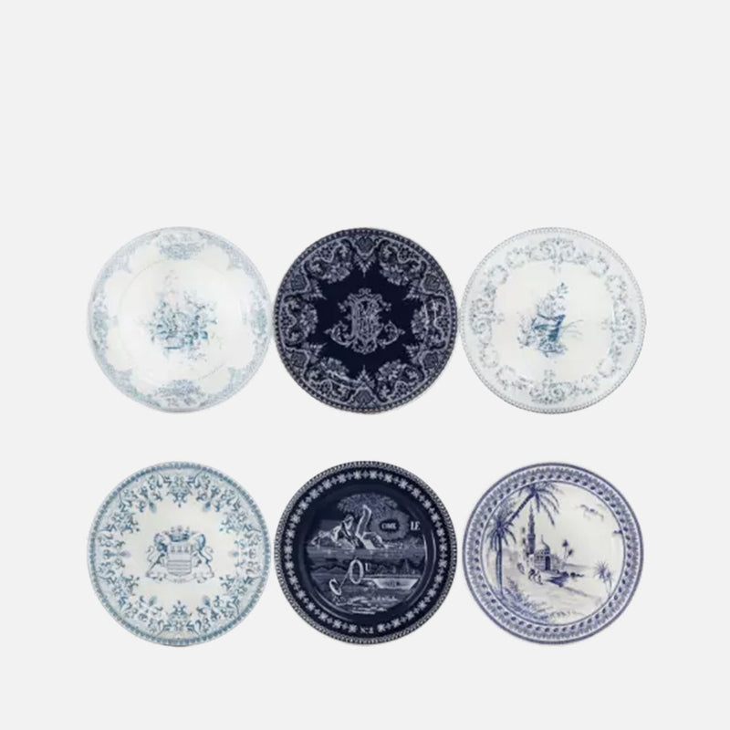 Set of 6 Assorted Mismatched  plates - Les Dépareillées Blue (Ø 12.8cm)